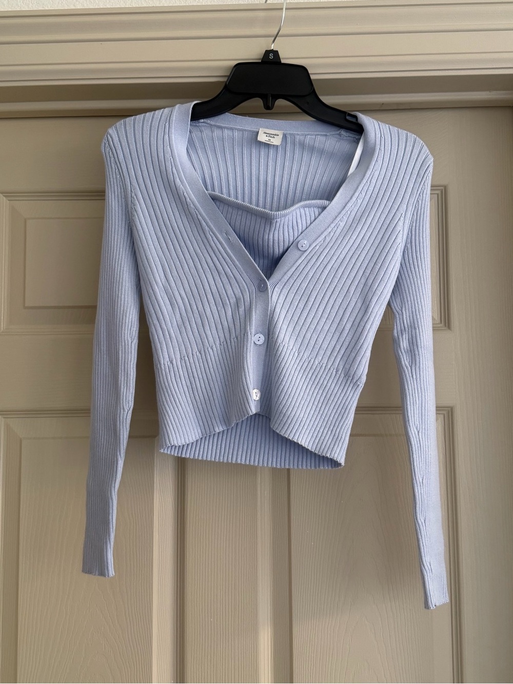 NWOT Abercrombie & Fitch Light Blue Ribbed Button Cardigan Set